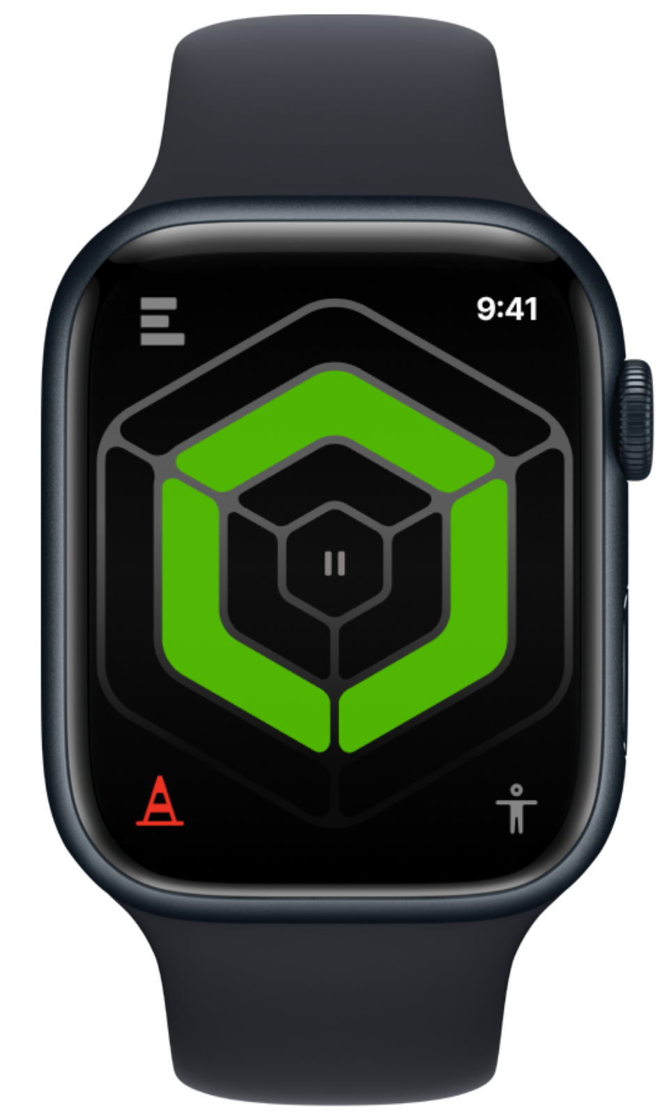 RadarPro Apple Watch interface showing real-time vitals hexagonal display