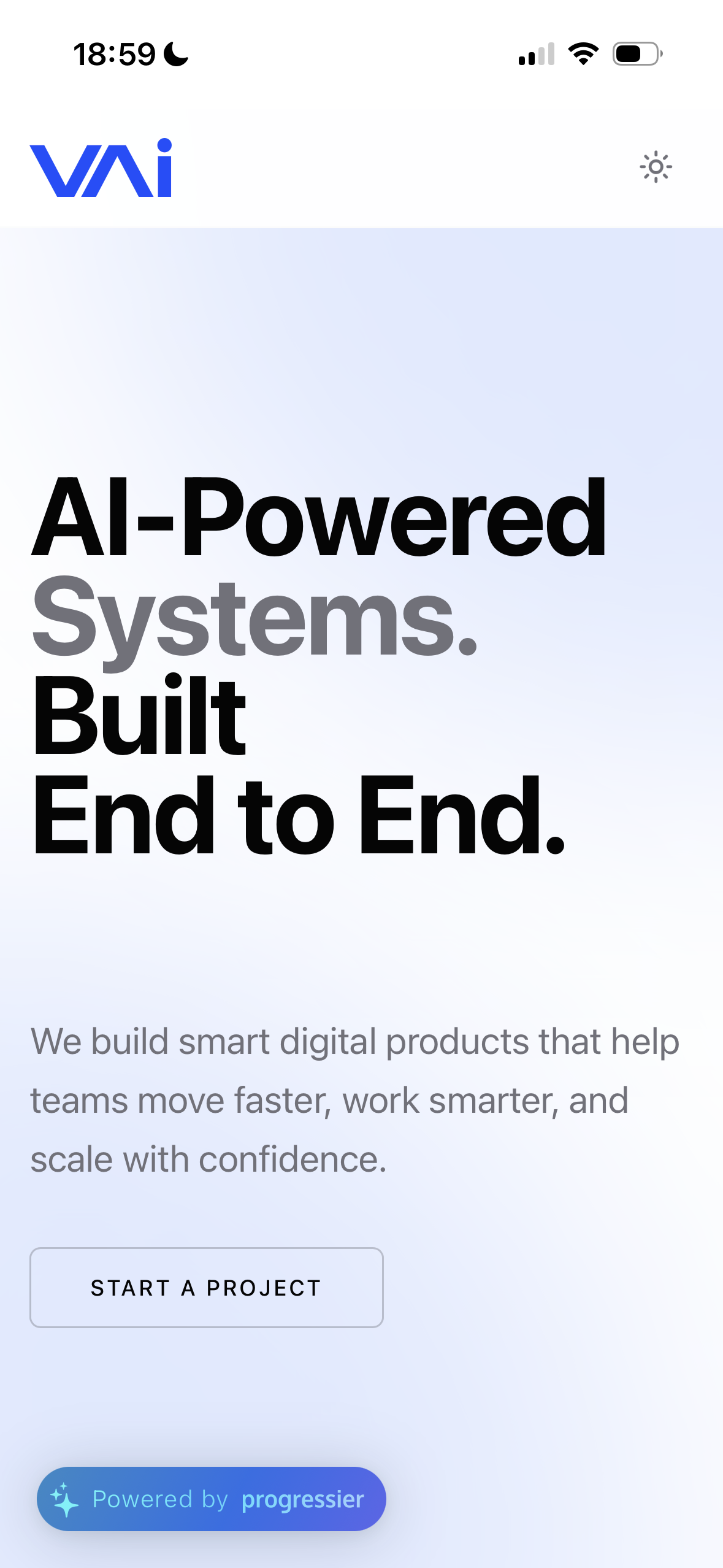 Vai mobile interface — light mode